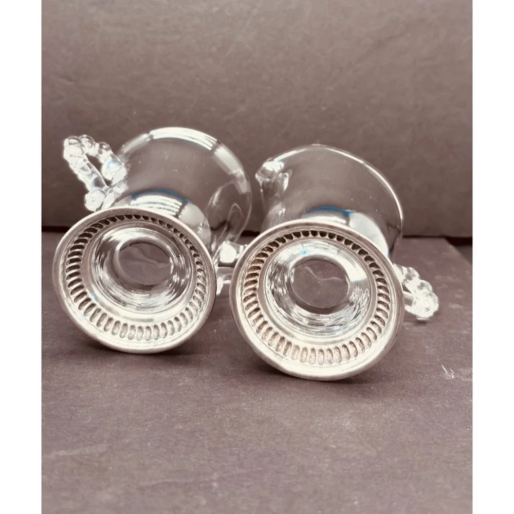Imperial Glass Candlewick Cream & Sugar Sterling Silver Non-weigted Bases